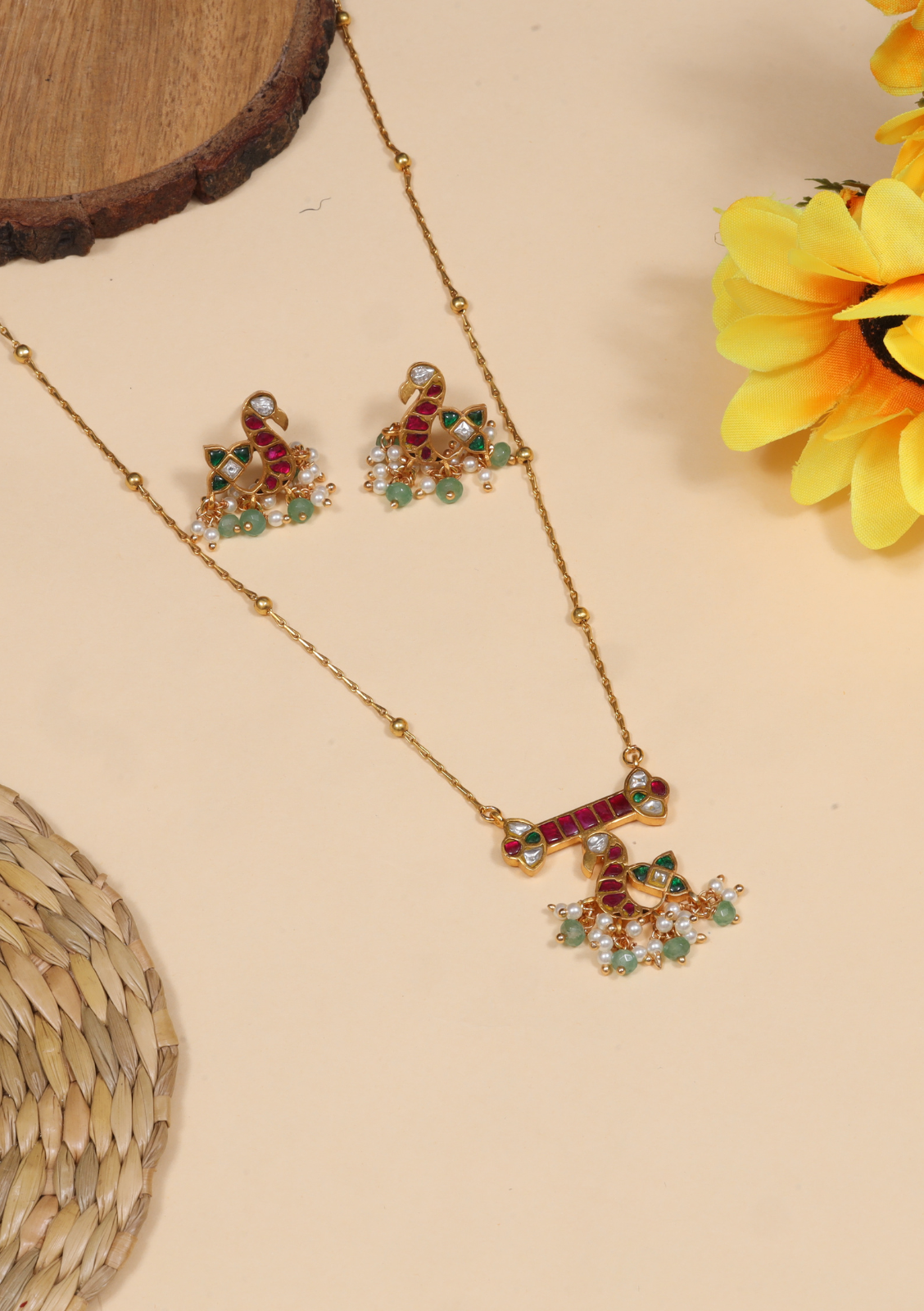 Beautiful Designer Jadau Kundan Pendant Earring Set with Pearl Hangings