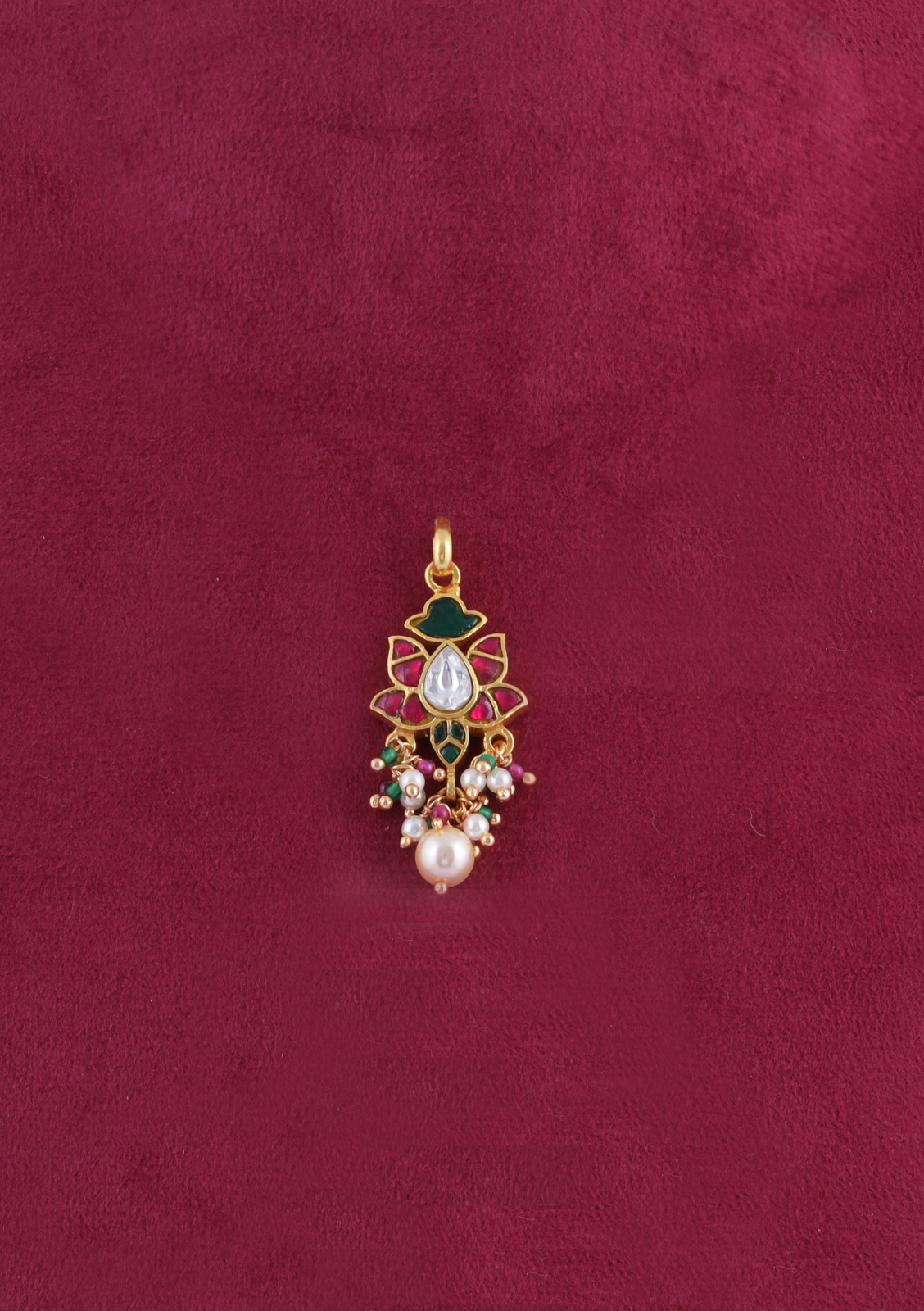 Glorious Designer Jadau Kundan Pendant Earring Set with Pearl Hangings