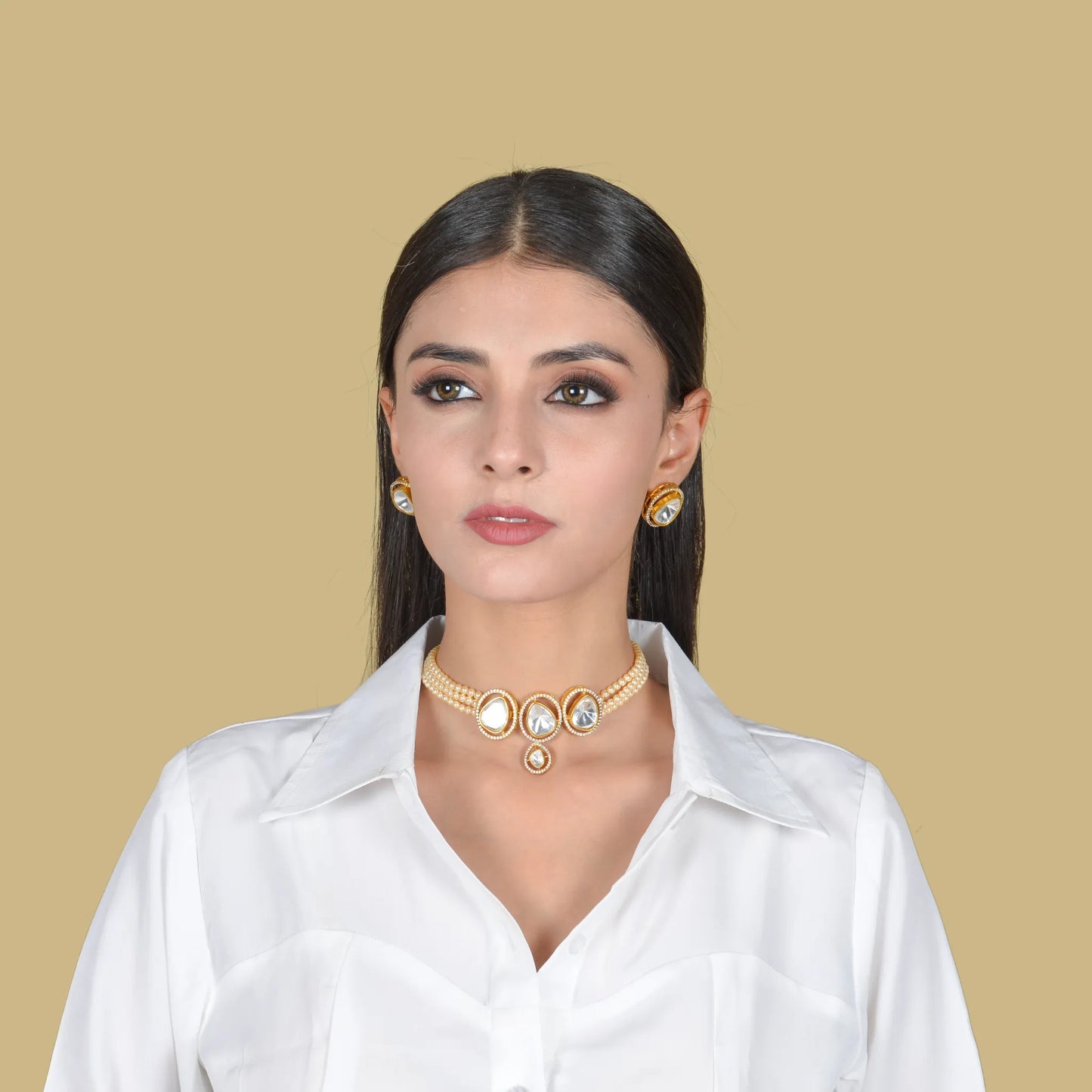 Designer Moissanite Polki Choker Earring Set
