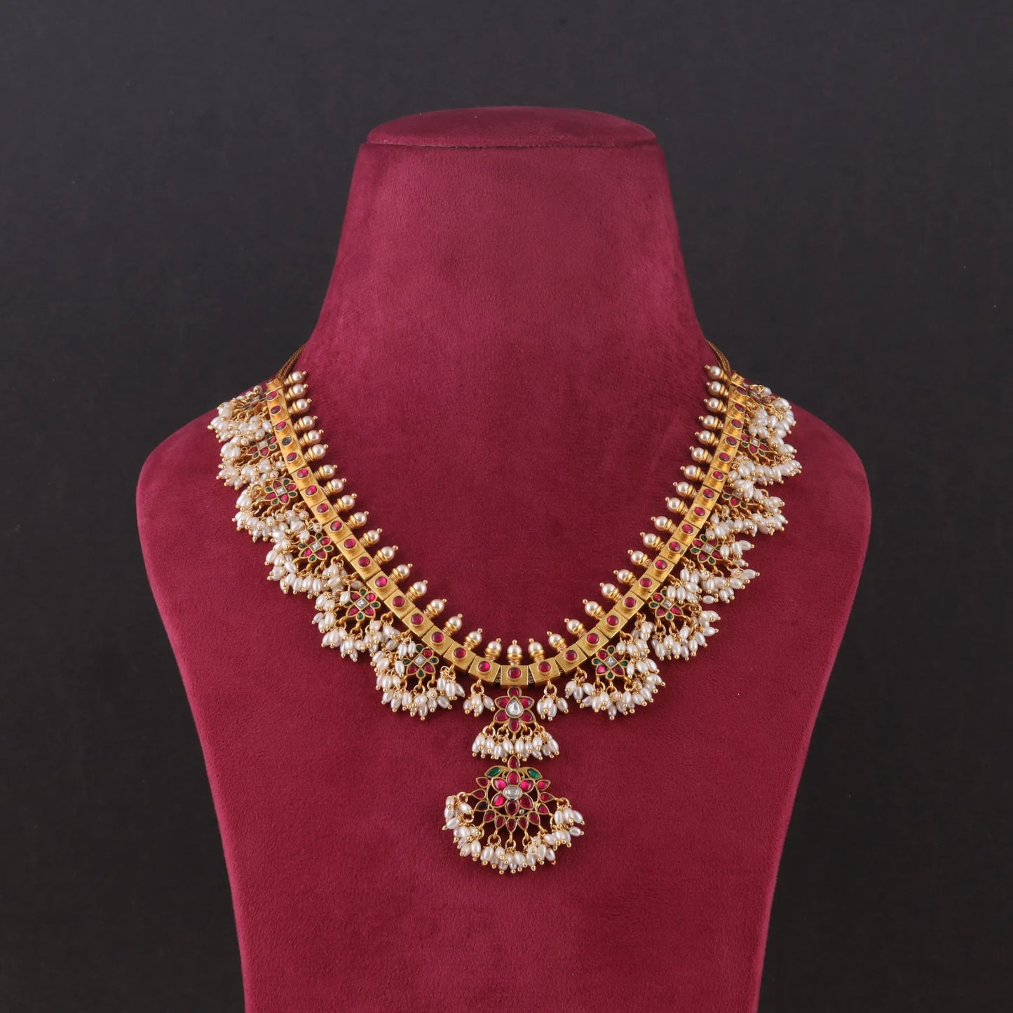 Beautiful Designer Guttapusalu Necklace Real Jadau Kundan work with Rice Pearls