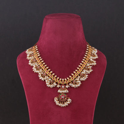 Beautiful Designer Guttapusalu Necklace Real Jadau Kundan work with Rice Pearls