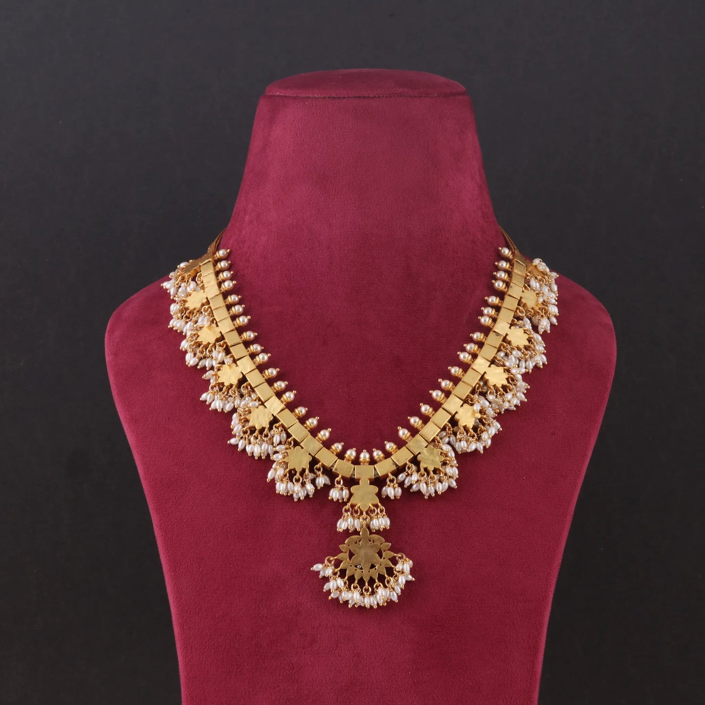 Beautiful Designer Guttapusalu Necklace Real Jadau Kundan work with Rice Pearls