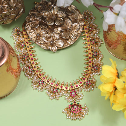 Beautiful Designer Guttapusalu Necklace Real Jadau Kundan work with Rice Pearls