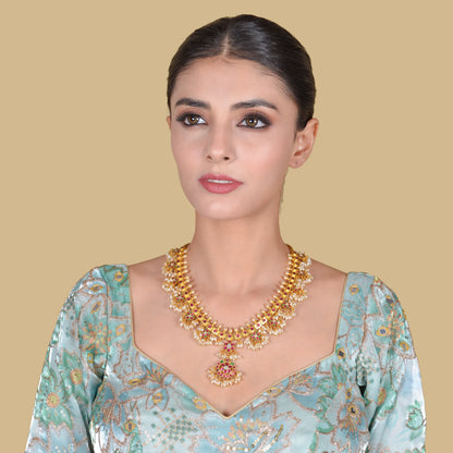 Beautiful Designer Guttapusalu Necklace Real Jadau Kundan work with Rice Pearls