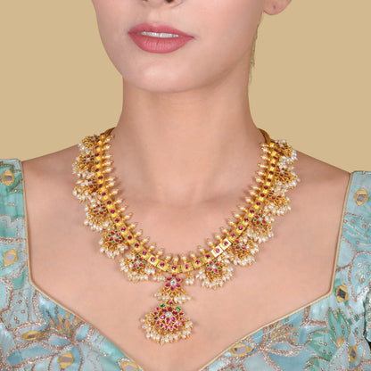 Beautiful Designer Guttapusalu Necklace Real Jadau Kundan work with Rice Pearls