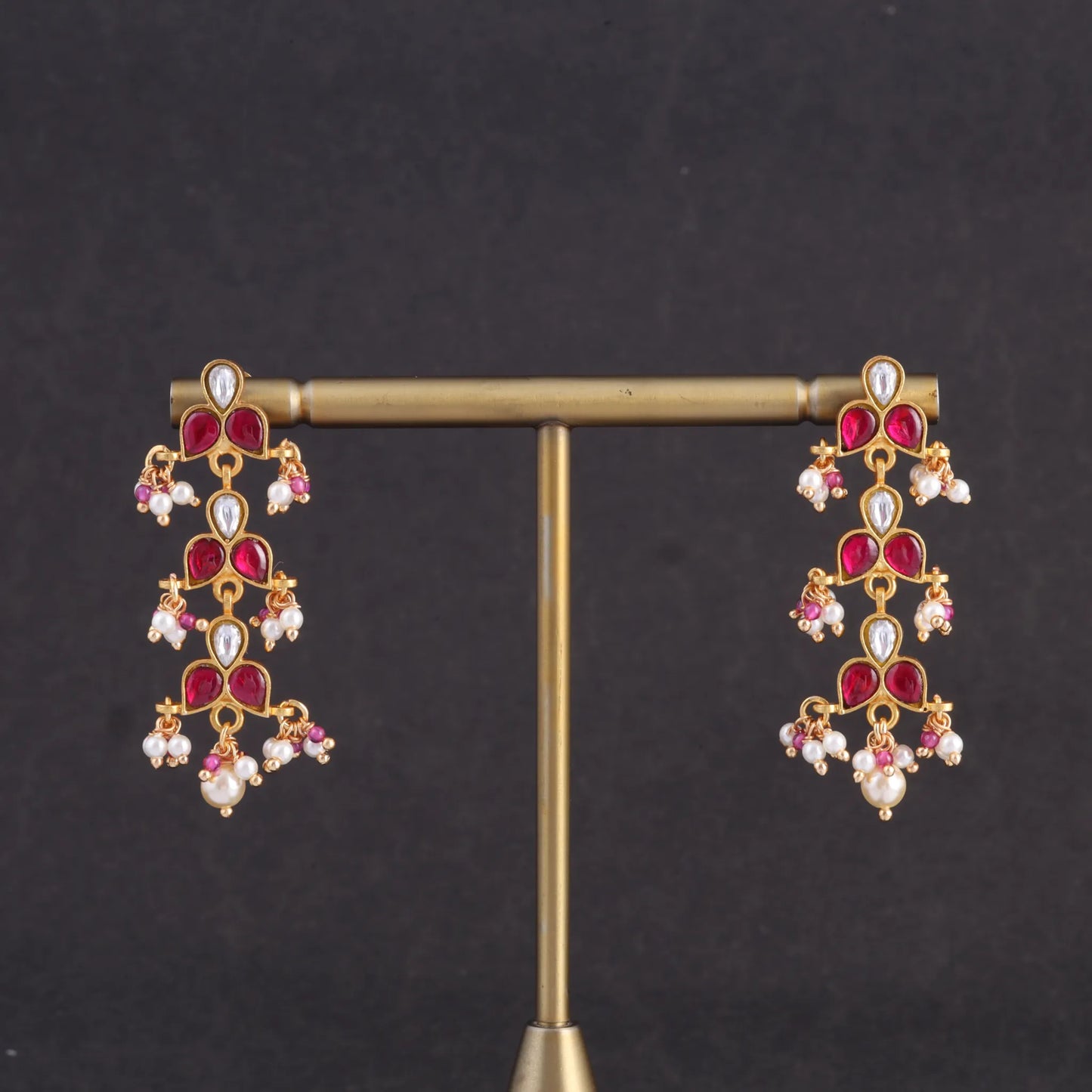 Classic Simple Dangler Jadau Kundan Earrings with Pearl Hangings