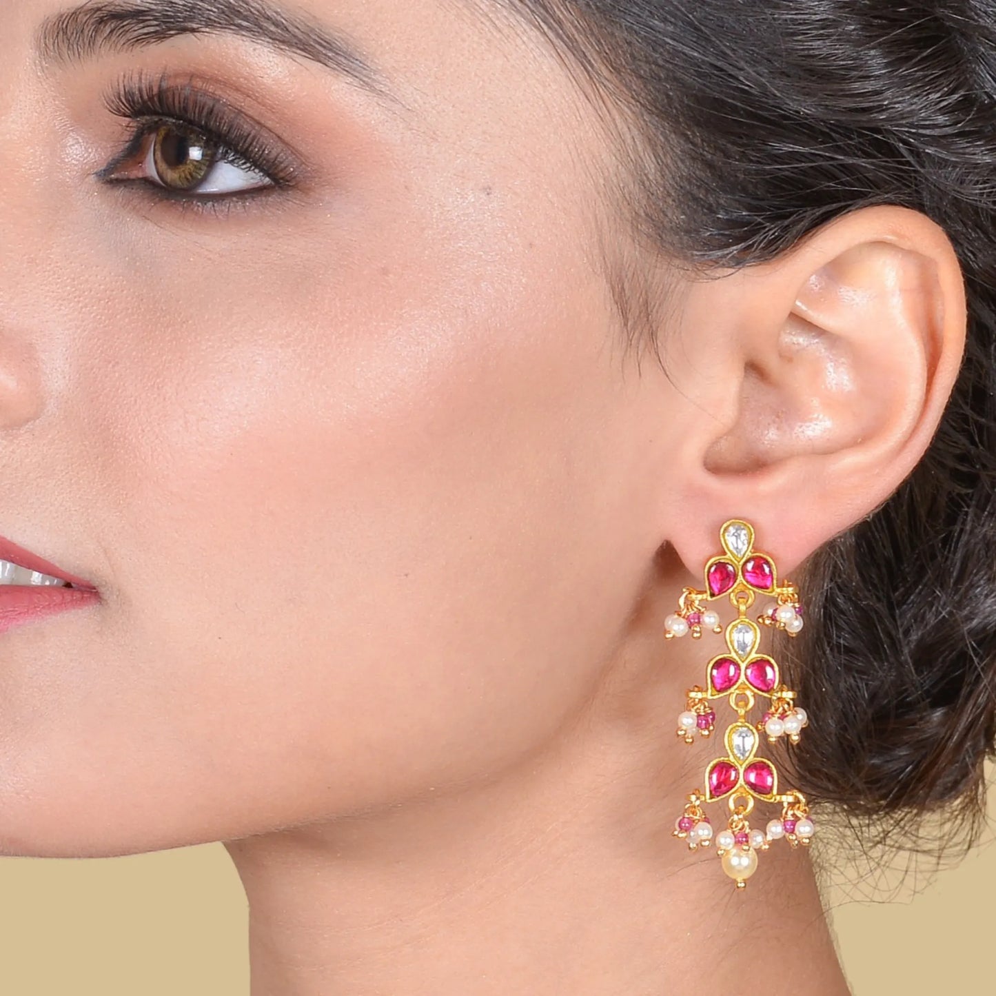 Classic Simple Dangler Jadau Kundan Earrings with Pearl Hangings