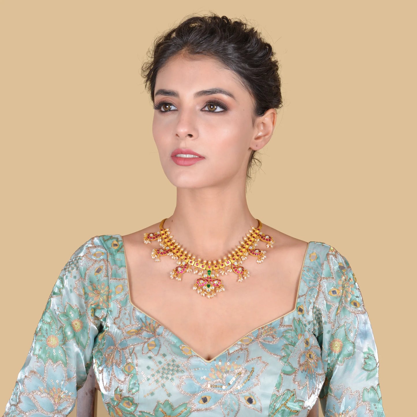 Elegant Light Weight Peacock Motif Jadau Kundan Guttapusalu Necklace