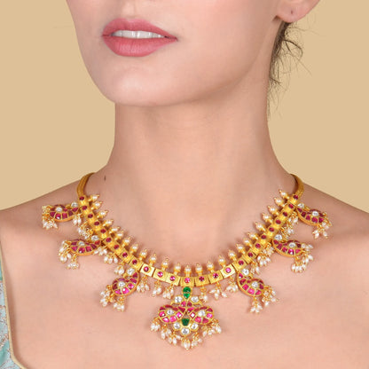 Elegant Light Weight Peacock Motif Jadau Kundan Guttapusalu Necklace