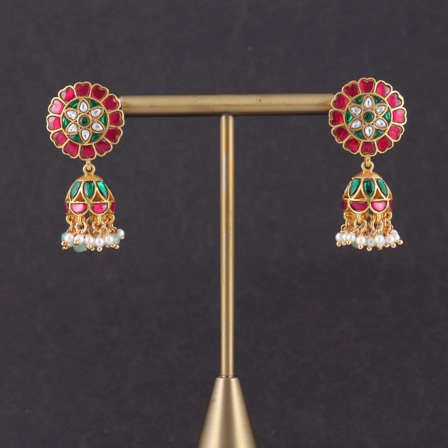 Simple and Cute Designer Jadau Kundan Jhumka Earrings with Pearl Hangings