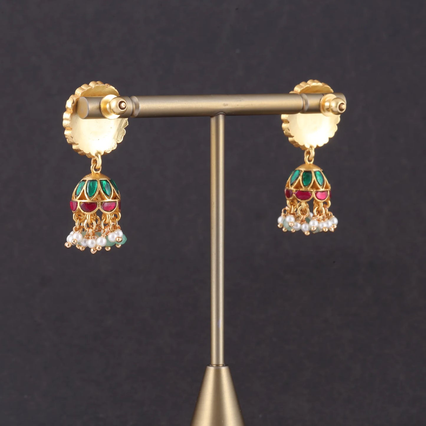 Simple and Cute Designer Jadau Kundan Jhumka Earrings with Pearl Hangings