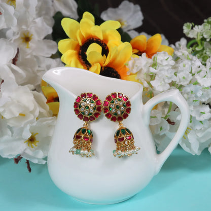 Simple and Cute Designer Jadau Kundan Jhumka Earrings with Pearl Hangings