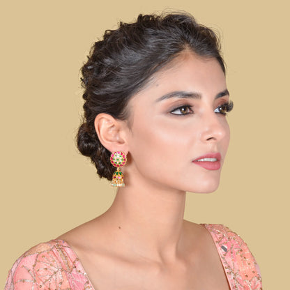 Simple and Cute Designer Jadau Kundan Jhumka Earrings with Pearl Hangings