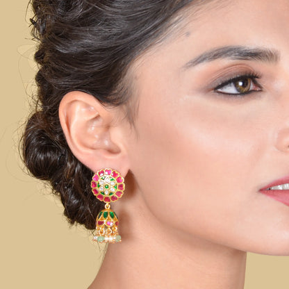 Simple and Cute Designer Jadau Kundan Jhumka Earrings with Pearl Hangings