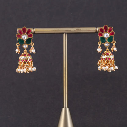 Pretty Jadau Kundan Designer Jhumka Earrings with Pearl Hangings