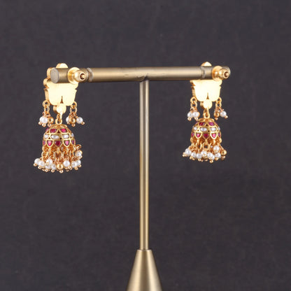 Pretty Jadau Kundan Designer Jhumka Earrings with Pearl Hangings