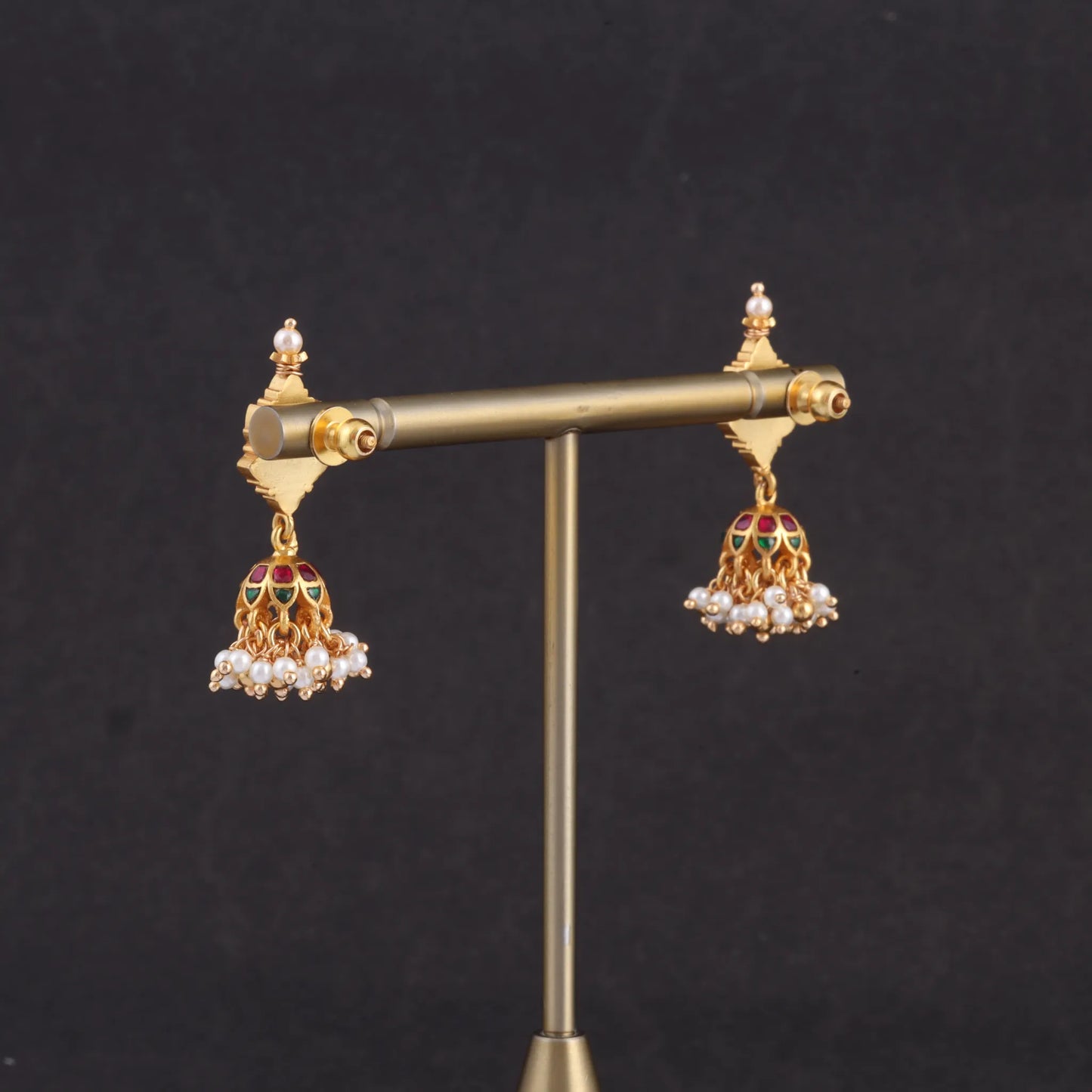 Classy Jadau Kundan Floral Jhumka Earrings with Pearl Hangings