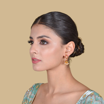 Classy Jadau Kundan Floral Jhumka Earrings with Pearl Hangings