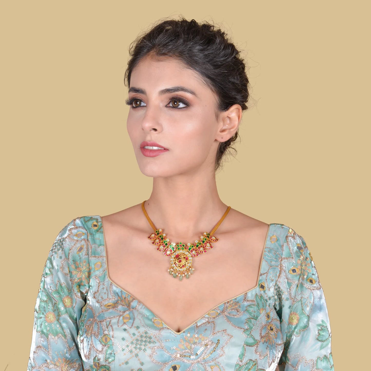 Jadau Kundan Peacock Motif Gold Plated Necklace