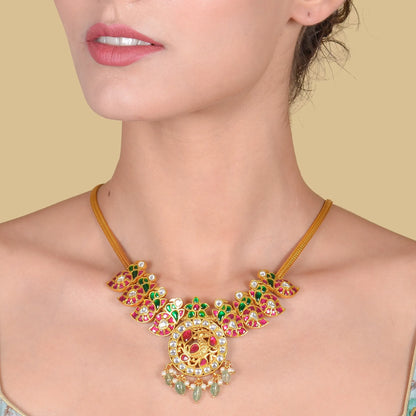 Jadau Kundan Peacock Motif Gold Plated Necklace