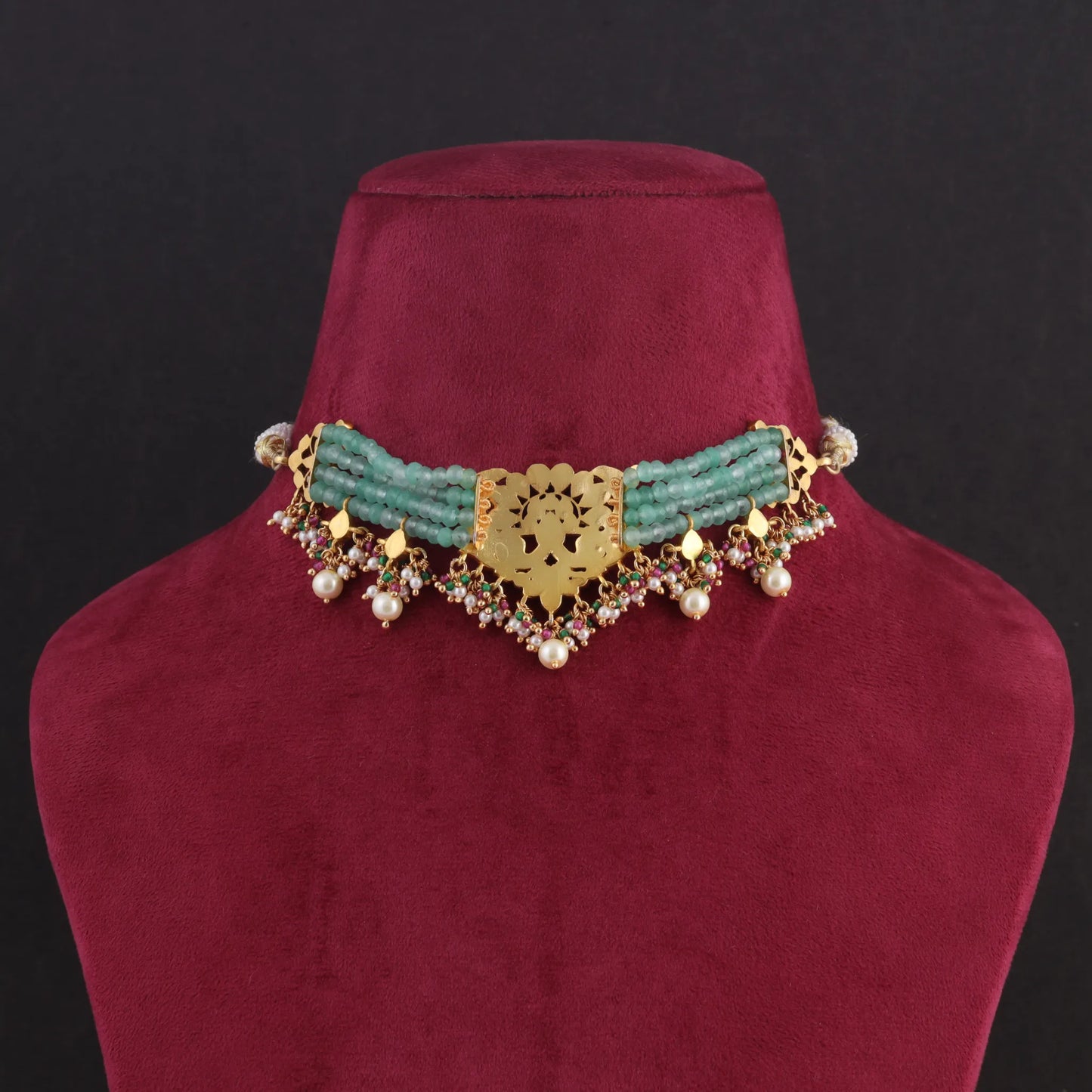 Stylish Designer Jadau Kundan Choker with Beautiful Emerald Green Beads