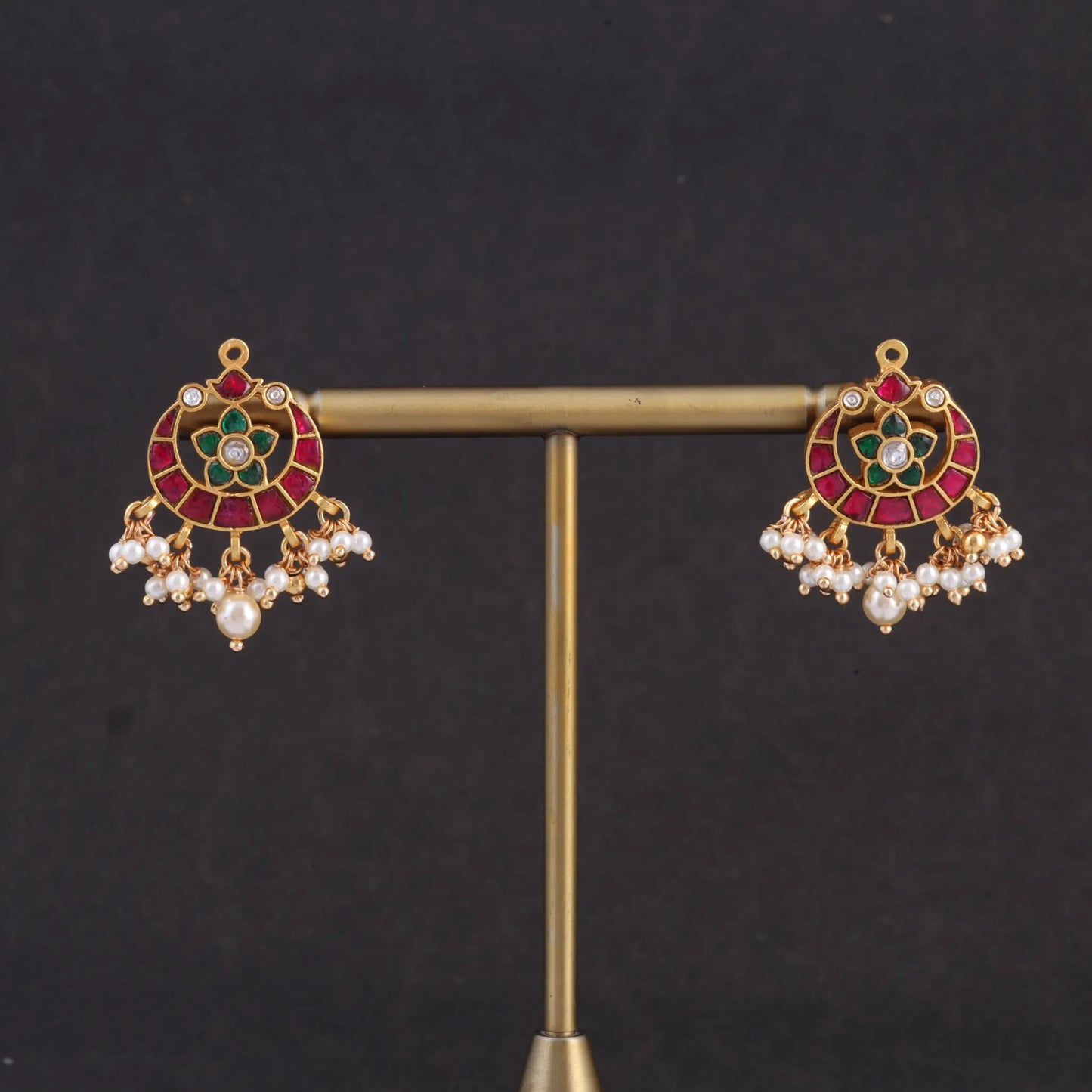 Trendy Designer Jadau Kundan Stud Earrings with Pearl Beads Hangings