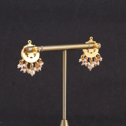 Trendy Designer Jadau Kundan Stud Earrings with Pearl Beads Hangings