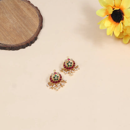 Trendy Designer Jadau Kundan Stud Earrings with Pearl Beads Hangings