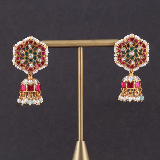 Gorgeous Jadau Kundan Designer Jhumka Earrings with Pearl Beads