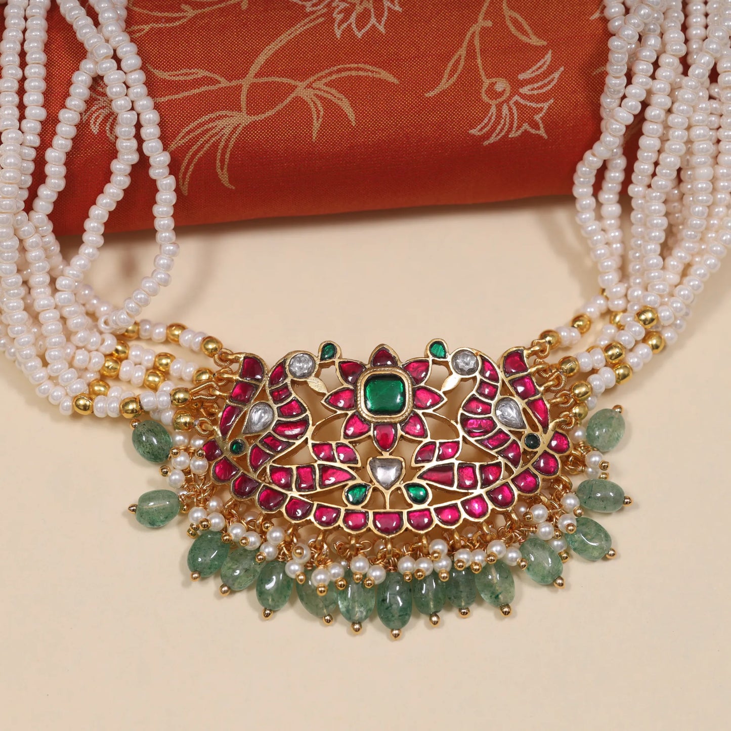 Statement Jadau Kundan Peacock Beads Choker