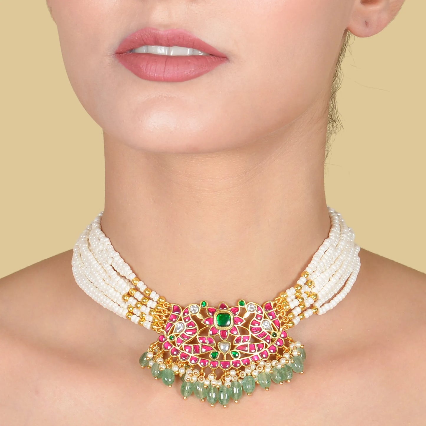 Statement Jadau Kundan Peacock Beads Choker