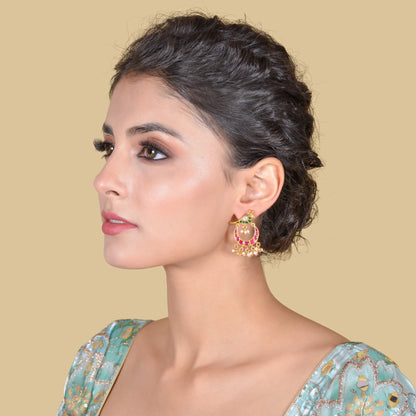 Pretty Peacock Jadau Kundan Chandbali Earrings with Pearl Beads