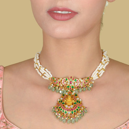 Traditional Lakshmi Motif Jadau Kundan Gold Plated Choker