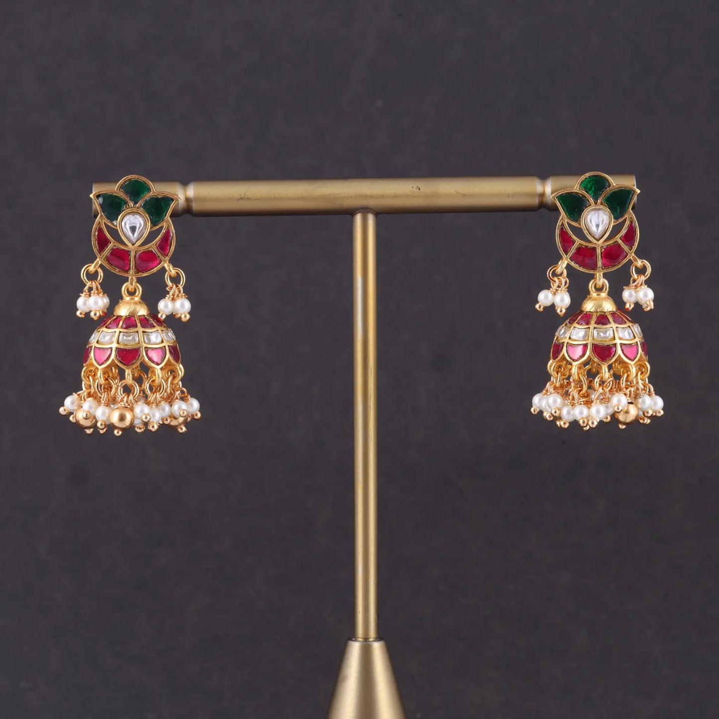 Cute Designer Jadau Kundan Jhumka Earrings with Pearl beads Hangings