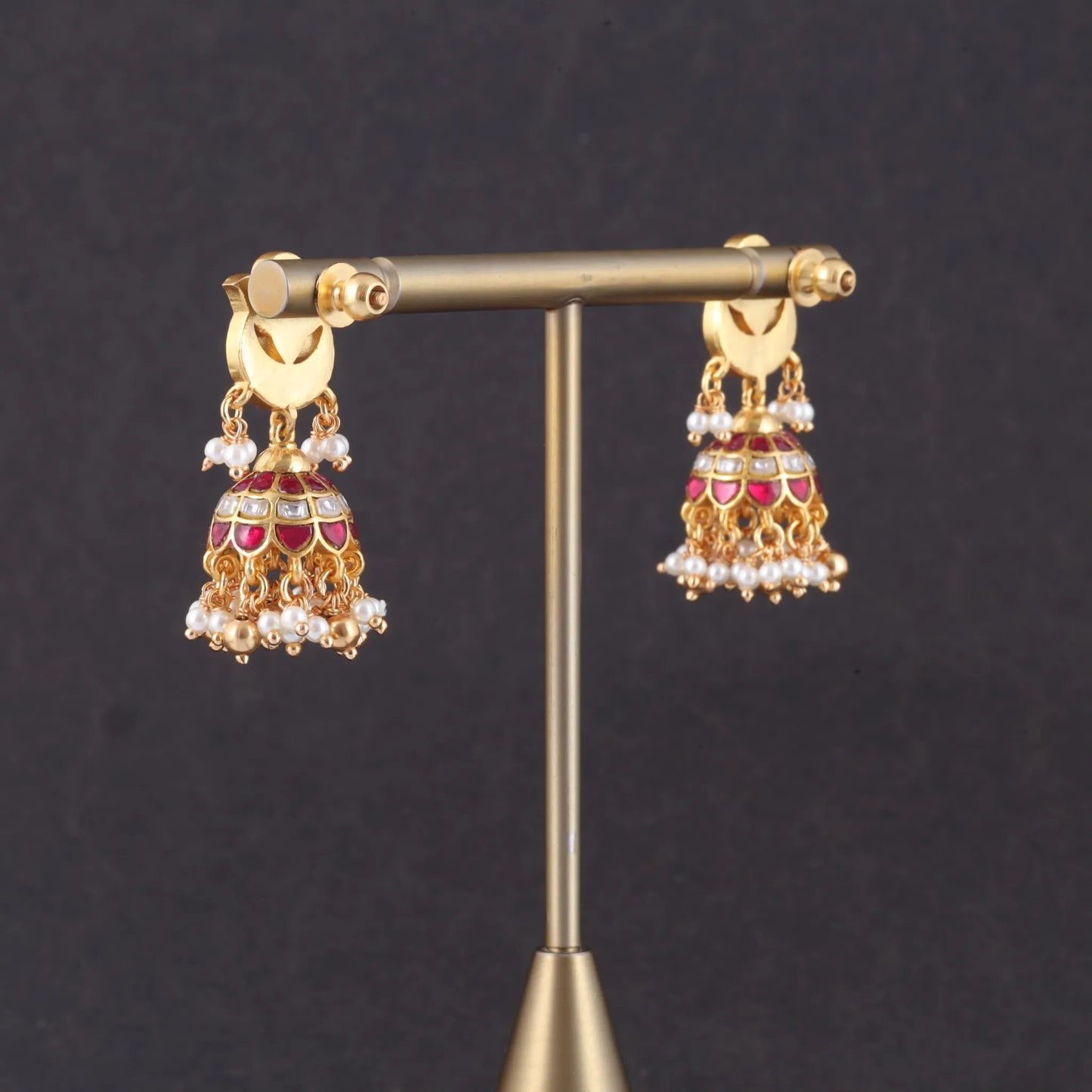 Cute Designer Jadau Kundan Jhumka Earrings with Pearl beads Hangings