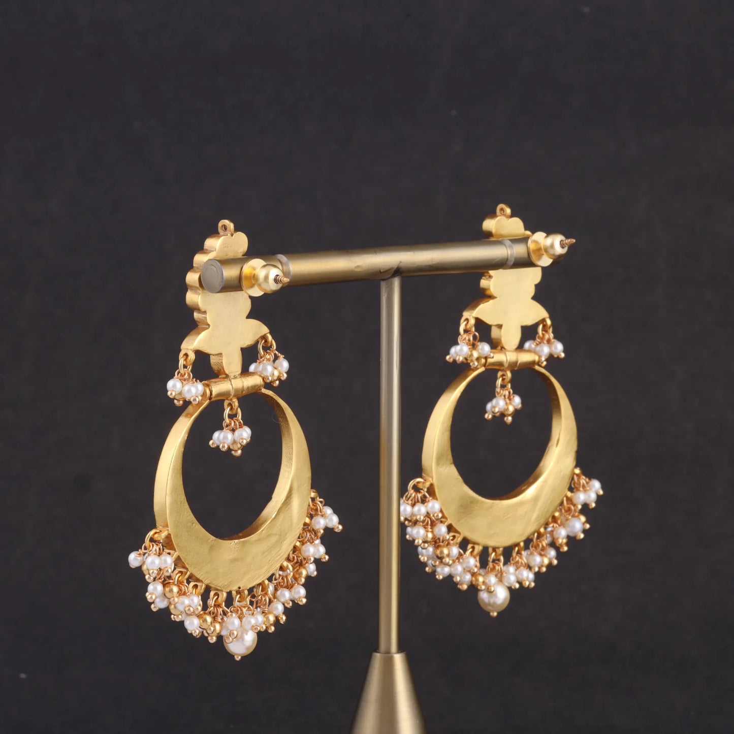 Designer Mango Jadau Kundan Chandbali Earrings with Pearl Beads Hangings