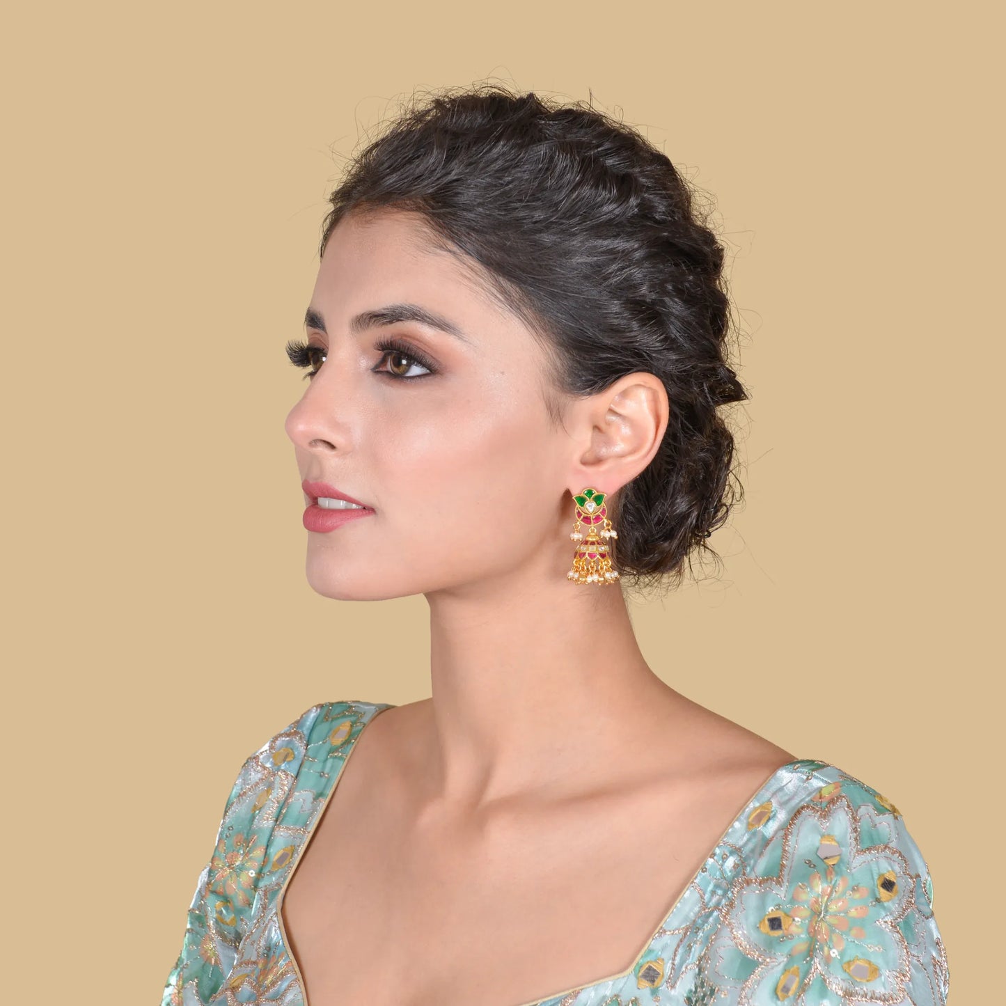 Cute Designer Jadau Kundan Jhumka Earrings with Pearl beads Hangings