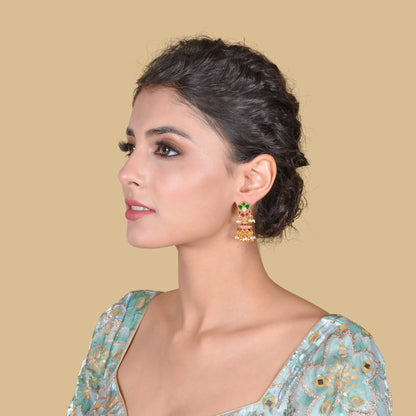 Cute Designer Jadau Kundan Jhumka Earrings with Pearl beads Hangings