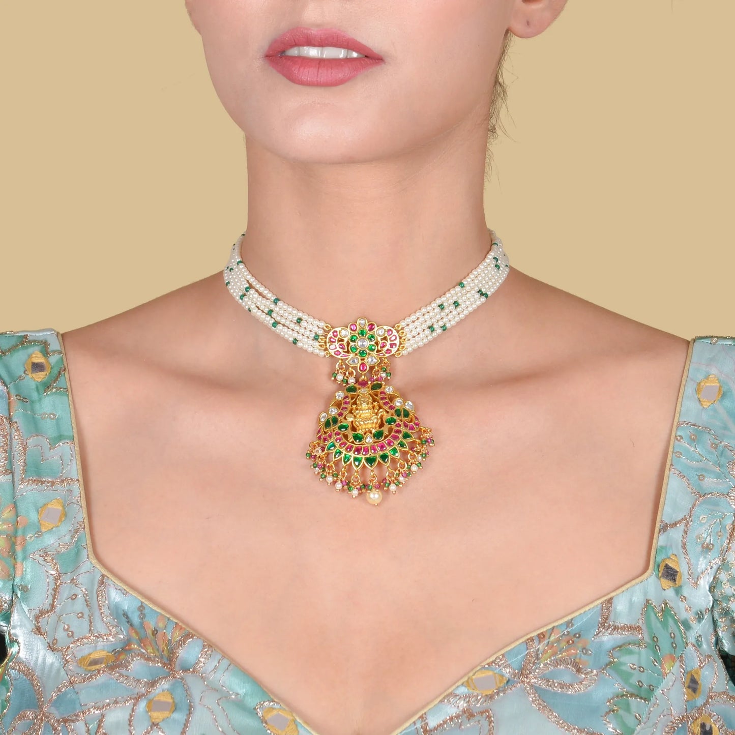 Designer Divine Lakshmi Jadau Kundan Choker Necklace