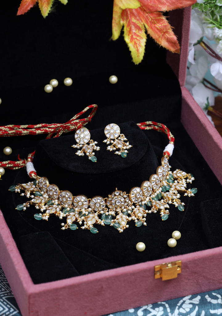 Parisa White Jadau Kundan Necklace Earring Set