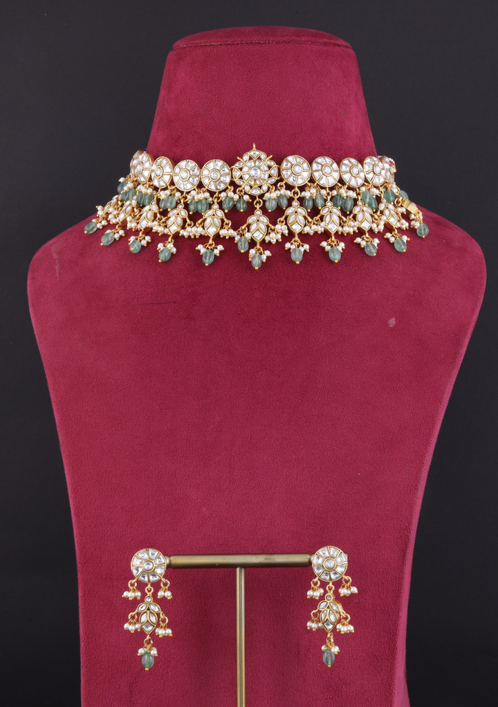 Parisa White Jadau Kundan Necklace Earring Set