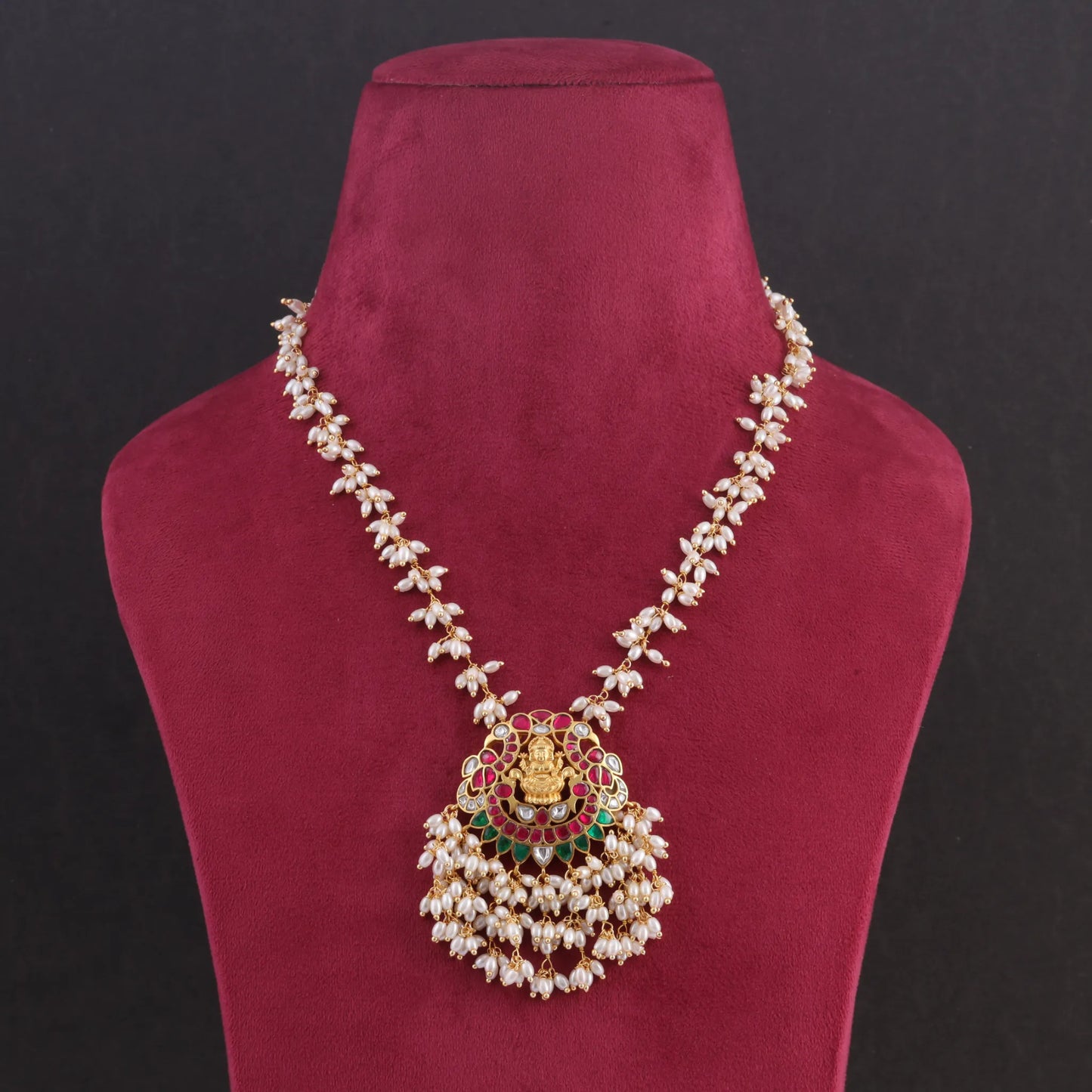 Designer Floral Chain Lakshmi Motif Jadau Kundan Necklace