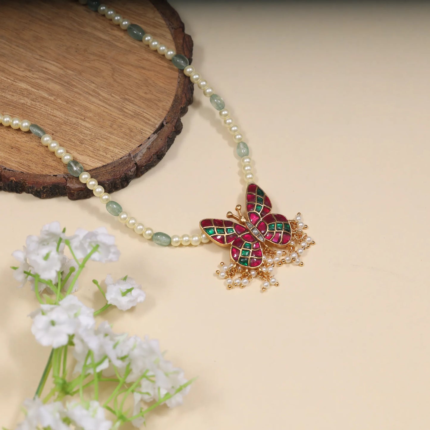 Butterfly Jadau Kundan Designer Gold Plated Necklace