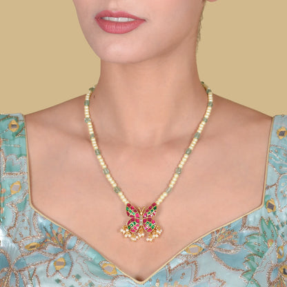 Butterfly Jadau Kundan Designer Gold Plated Necklace