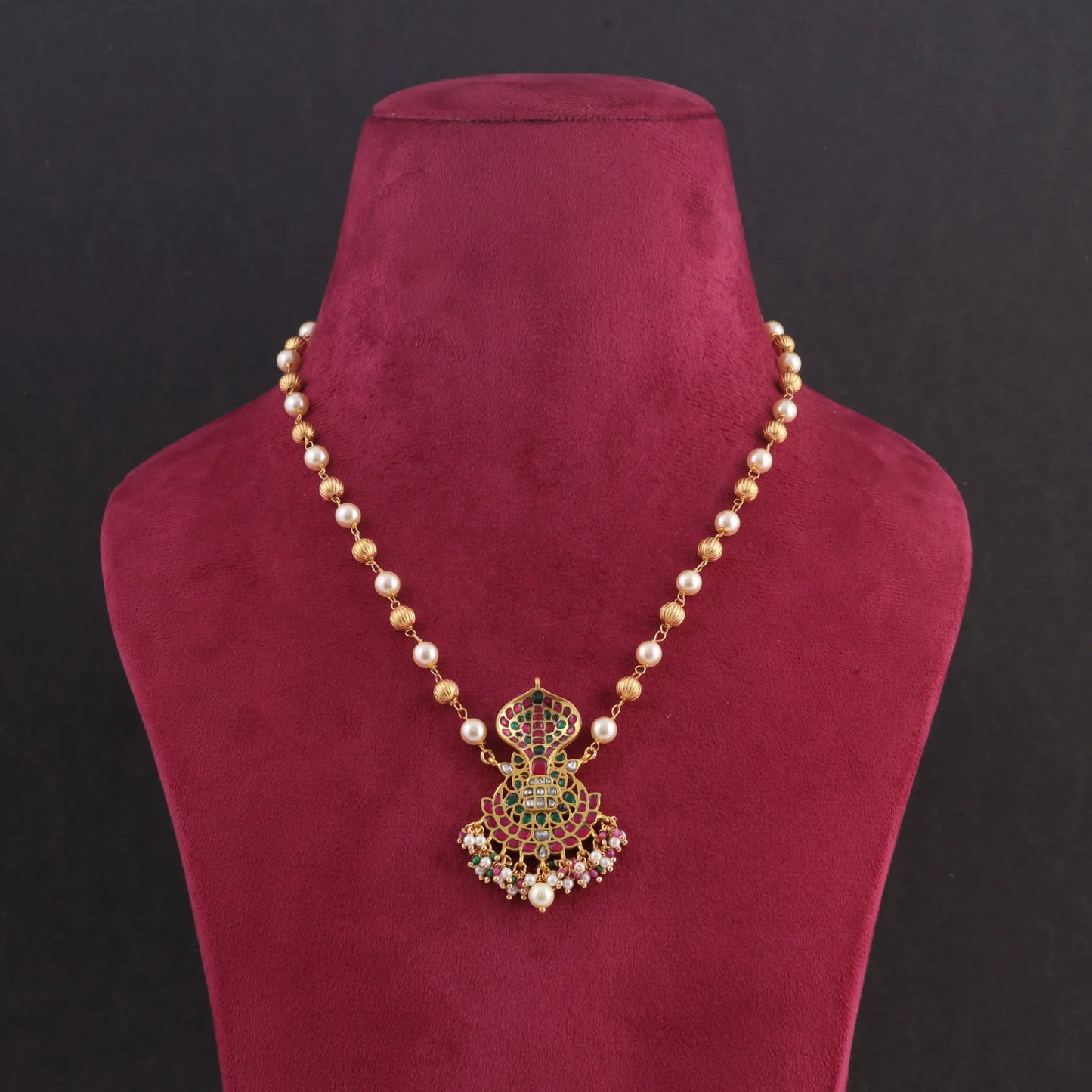 Naga Jadau Kundan Pendant with Pearl Chain