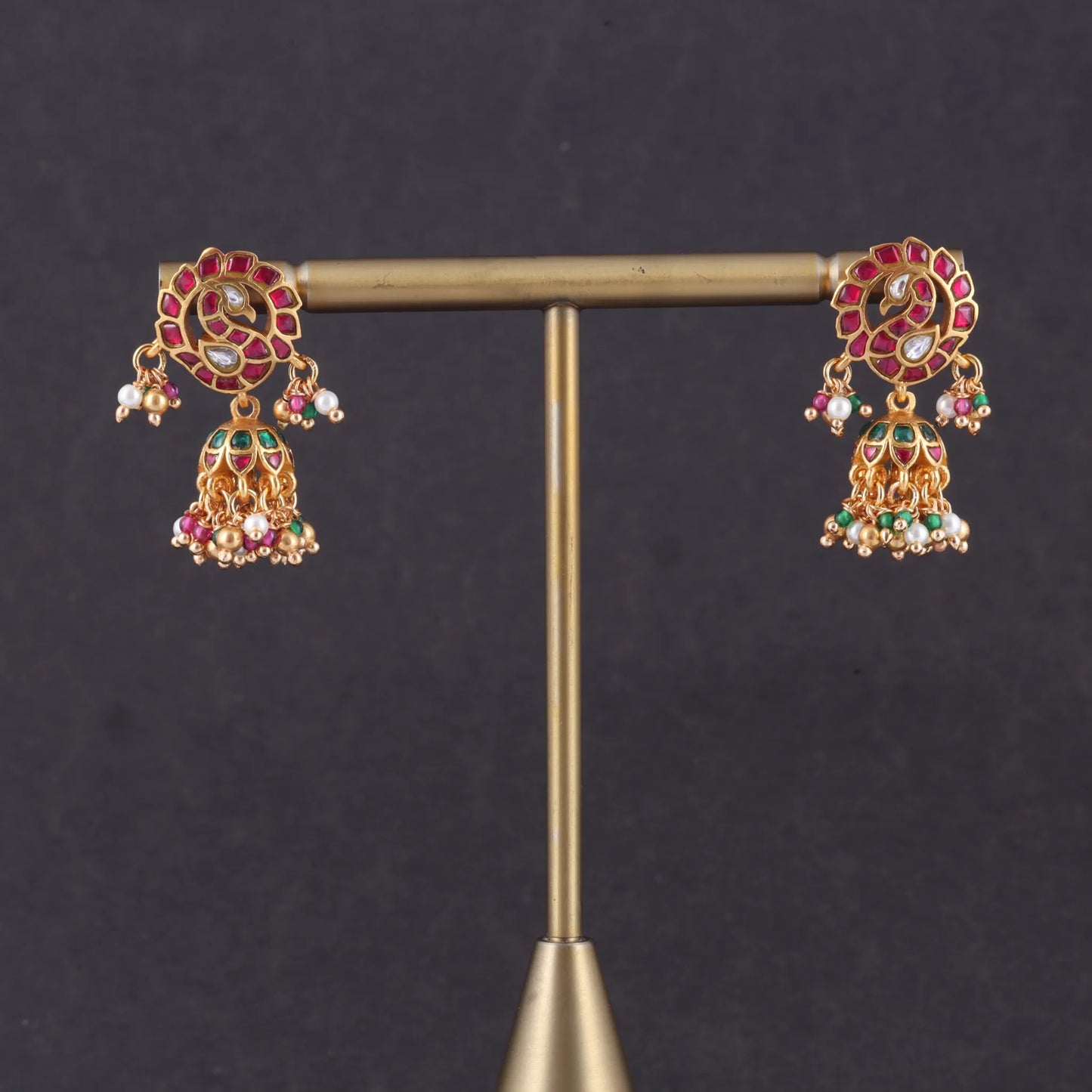 Exquisite Peacock Jadau Kundan Designer Earrings with Pearl and Green Beads Hangings