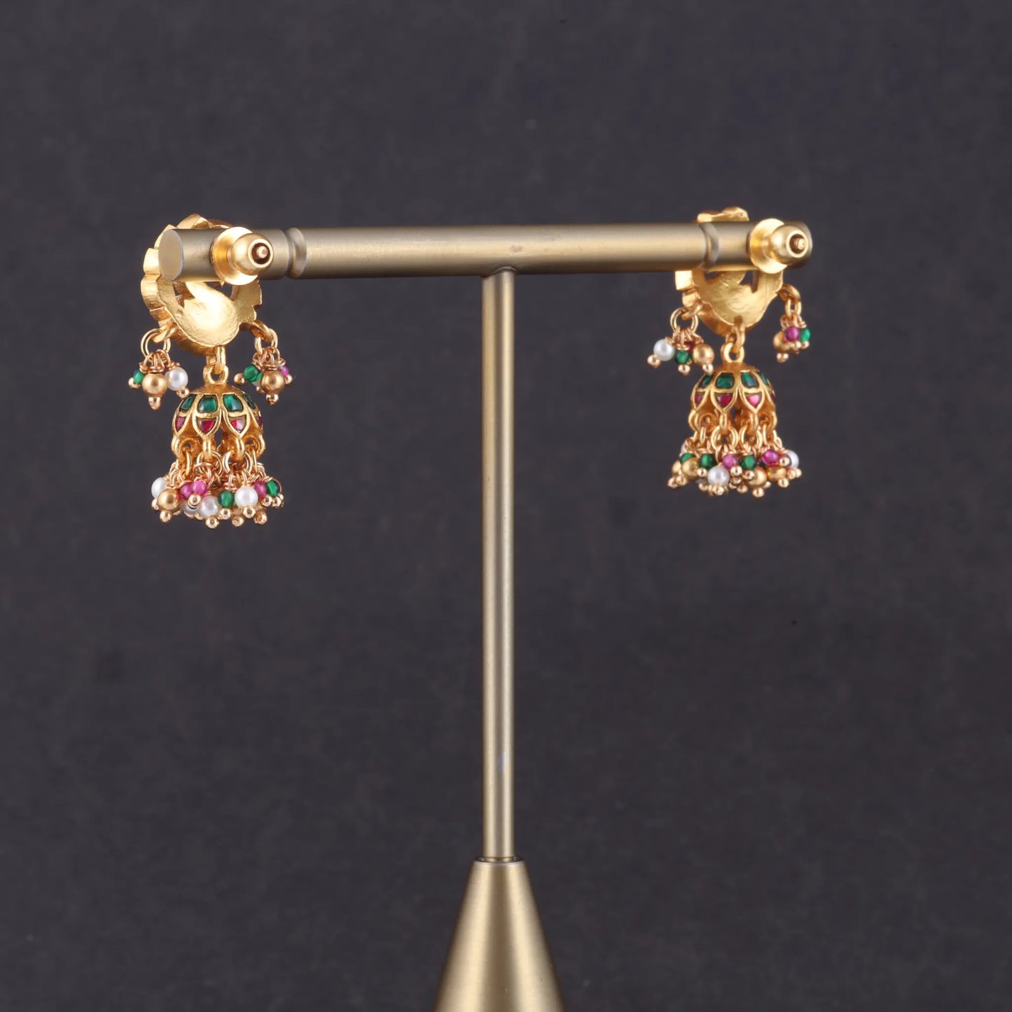 Exquisite Peacock Jadau Kundan Designer Earrings with Pearl and Green Beads Hangings