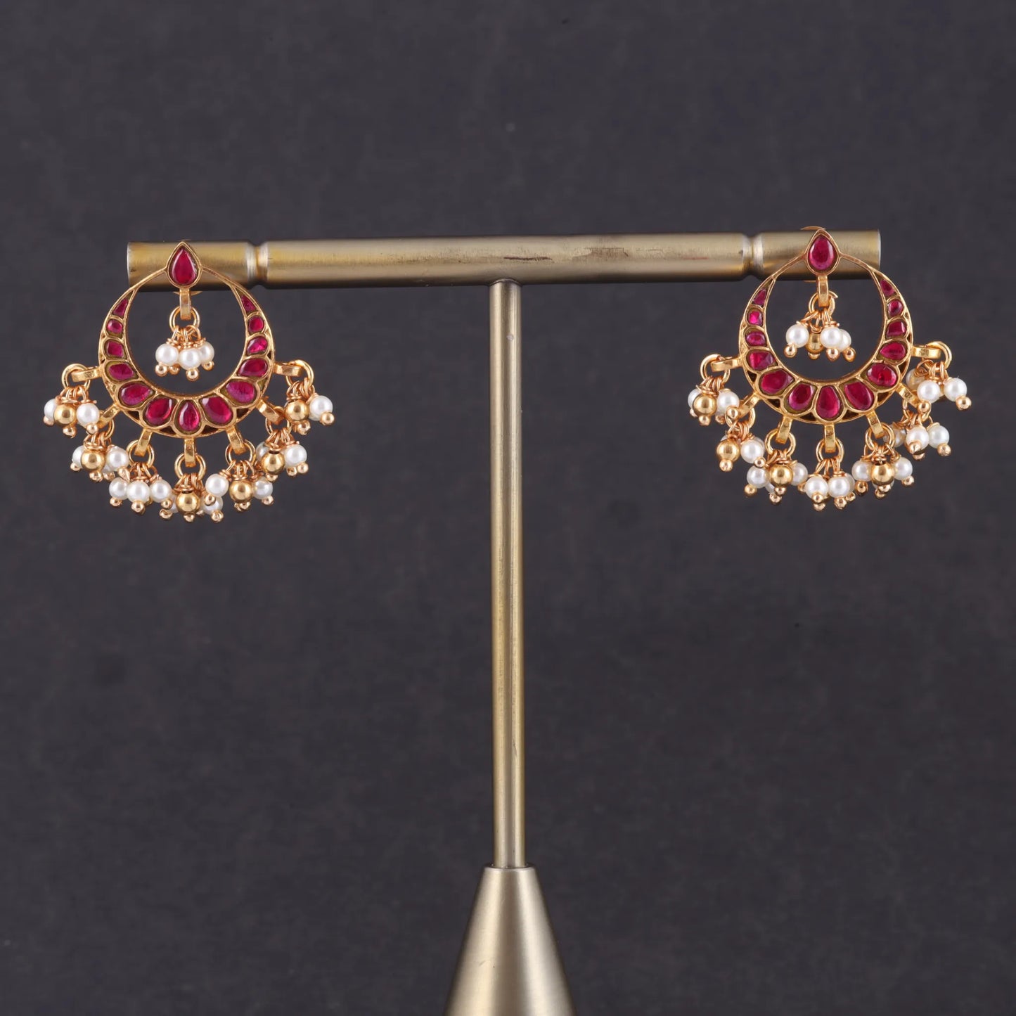 Elegant Jadau Kundan Designer Chandbali Earrings with Pearls Hangings