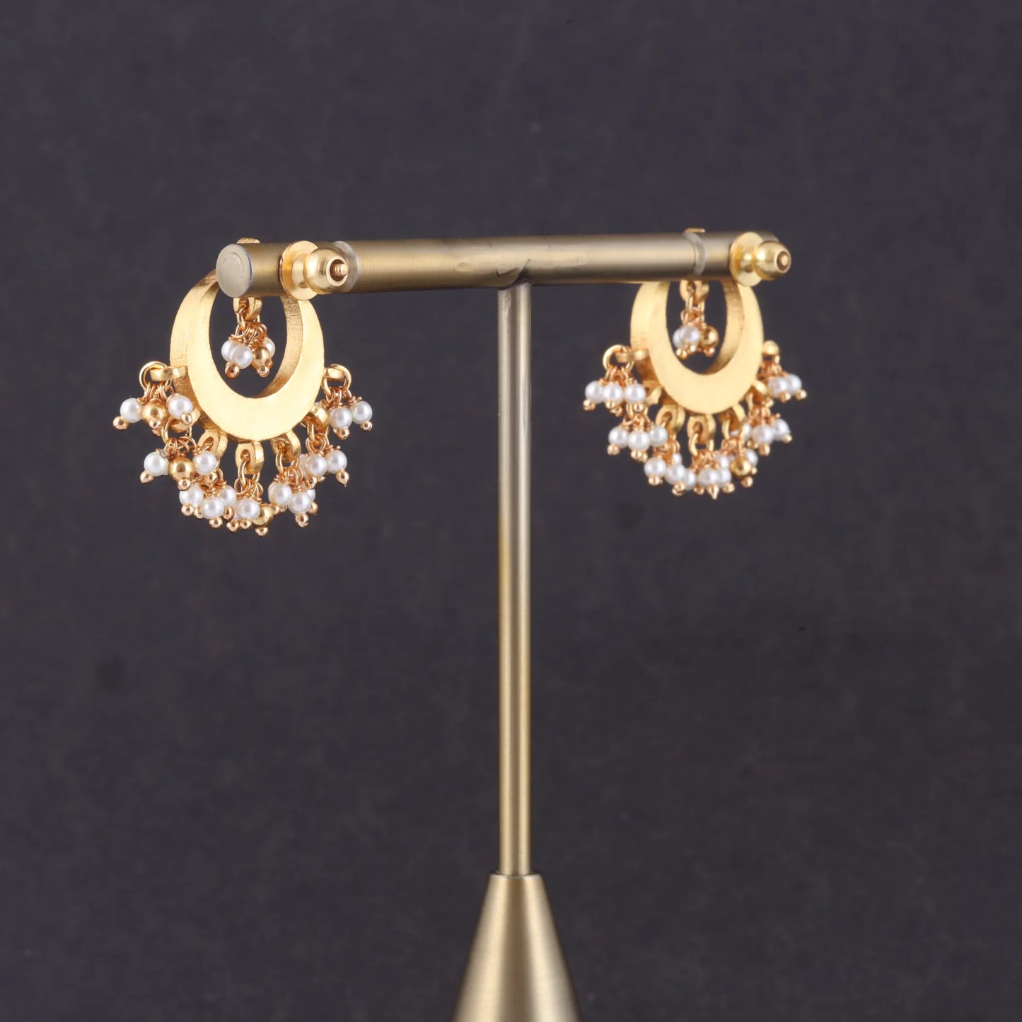 Elegant Jadau Kundan Designer Chandbali Earrings with Pearls Hangings