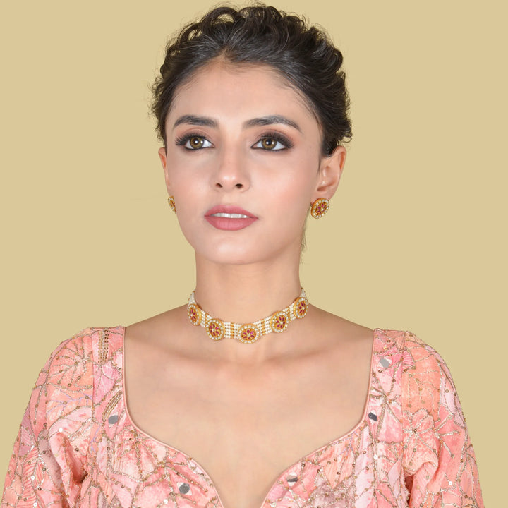 Elegant Jadau Kundan Designer Choker Necklace Earring Set